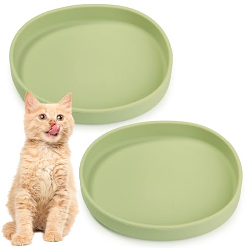 Silicone Dog Food Plate Shallow Dog Bowl Flat Cat Dish Small Puppy Plates for Small Dogs and Cats Whisker Fatigue Pet Feeding Bowls for Dry and Wet Food (Light Brown) - color: 2 Pcs - (Green)