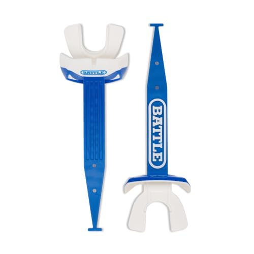 Battle Sports Speed Pro Two-Tone Mouthguard, Royal/White | Braces compatible with no boiling required, Thicker connected strap resists tearing, Airflow channels boost breathability - color: Royal/White