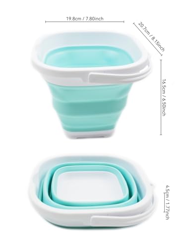SAMMART 2.6L (0.68 Gallon) Super Mini Sqare Collapsible Plastic Bucket - Foldable Square Tub - Portable Fishing Water Pail - 2 Pieces Box Pack (Lake Green & Pink)
