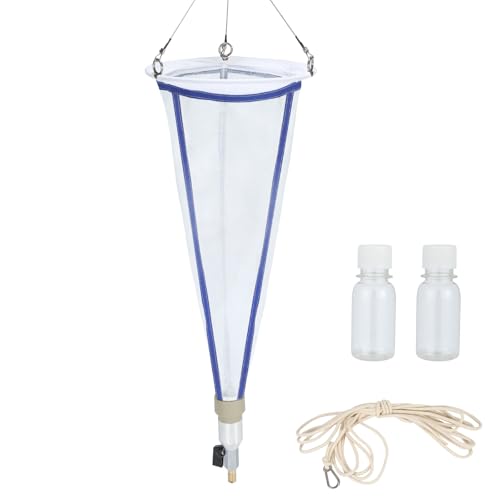 Plankton net; Water Quality Test Freshwater and Marine Aquatic Organisms Collection net; Equipped with 2 PE Bottles, 5 Meters of Cotton Rope (Blue)