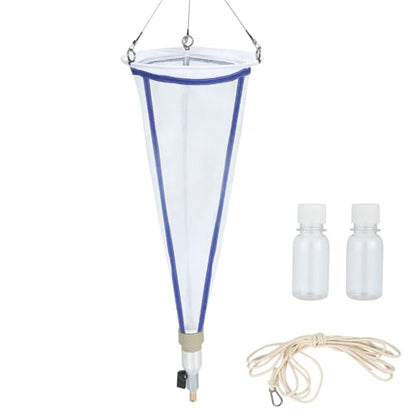 Plankton net; Water Quality Test Freshwater and Marine Aquatic Organisms Collection net; Equipped with 2 PE Bottles, 5 Meters of Cotton Rope (Blue)