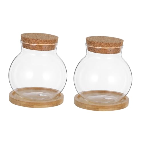 Luxshiny 2set Hydroponic Fish Bowls Glass Aquariums Cushion Cork Lid Stylish Terrarium Holders for Decoration Small for Betta Plants and Hydroponics