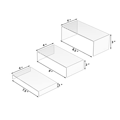 Acrylic Risers Display Stands 3pcs, Rectangular Dessert Table Display Set, Clear Display Shelf for Funko Pop, Collectibles, Retails, Shoes, Plants, Home Decors, Decoration - 7.5''x8''x8.5''