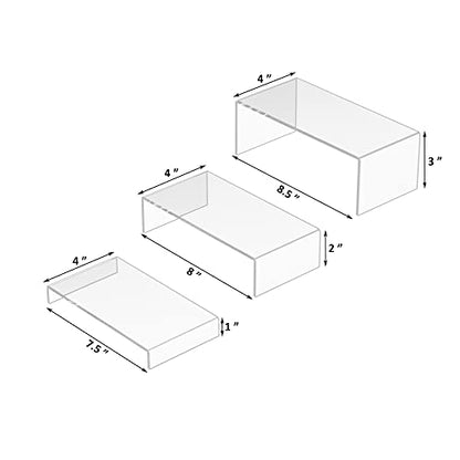 Acrylic Risers Display Stands 3pcs, Rectangular Dessert Table Display Set, Clear Display Shelf for Funko Pop, Collectibles, Retails, Shoes, Plants, Home Decors, Decoration - 7.5''x8''x8.5''