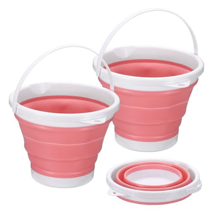uxcell 2 Pcs Collapsible Bucket, 0.8 Gallon (3L) Small Foldable Bucket, Portable Water Pail Round Tub Cleaning Tools with Handle for RV Camping Household Garden Fishing Car Wash, Pink - color: Pink