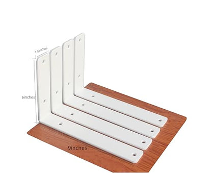 4 Pack - L 9" x H 6" x W1.5, 5mm Thick White L Shelf Bracket, Iron Shelf Brackets, Metal Shelf Brackets, Floating Shelf, Shelf Supports with Screws - size: 9''x6'', style: White 4 Pack