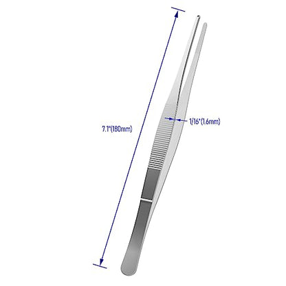 7.1 Inch Stainless Steel Tweezers, with Straight Round Blunt Serrated Tip, 1/16 Inch Thickness Stainless Steel, Multipurpose Daily Garden Home Lab Craft Repairing Tool - size: 7.1"L(1/16"T)