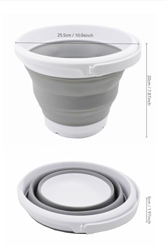SAMMART 5.5L (1.4 Gallon) Collapsible Plastic Bucket with Handle - Foldable Round Tub - Portable Fishing Water Pail - Space Saving Outdoor Waterpot. (1, White/Grey)