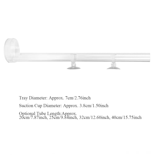 SUNGOOYUE Aquarium Feeder Acrylic Transparent Feeding Tube with Tray 20cm Fish Shrimp Feeding Dish with Suction Cups and Fixing Bracket for Fish Tank Aquarium (Tube Length 25cm)