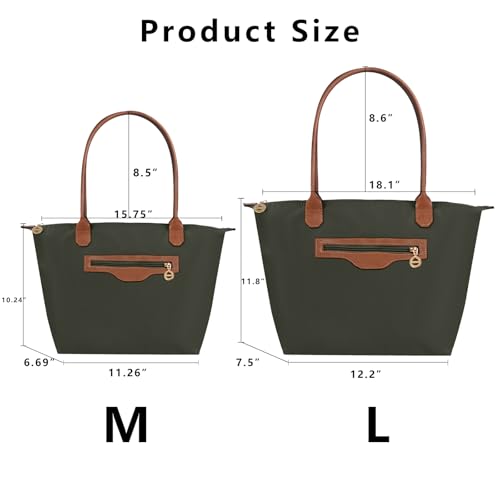 Waterproof Nylon Tote bag for Women Lightweight Designer Handbag with Zipper Stylish and Durable Purse - color: Dark Green, size: Medium