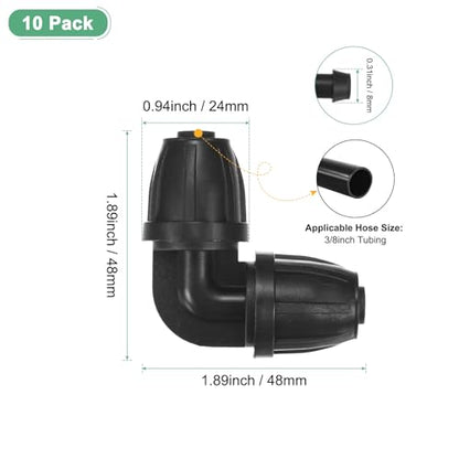 M METERXITY 10-Pack Drip Irrigation Barbed Locking Fittings, 3/8 Inch Elbow Tubing Connector Plastic Coupling for Greenhouse/Aquarium/Garden Watering System, Drip Irrigation Kit Parts