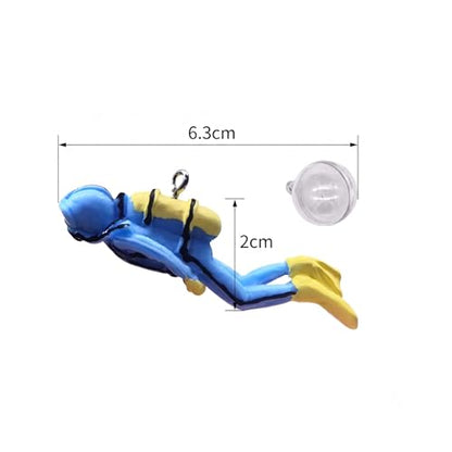 Blue Miniature Diver Figurine with Floating Ball, Resin Aquarium Decoration Micro Landscape Ornament for Fish Tank Pet Supplies