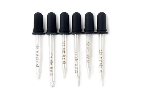 Vivaplex, 6, Graduated, 1 ml Glass Eye Droppers. Assorted Pack of Long and Short, Straight tip, Bent tip, and Round tip Calibrated Pipettes.