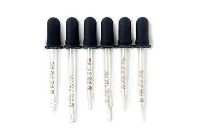 Vivaplex, 6, Graduated, 1 ml Glass Eye Droppers. Assorted Pack of Long and Short, Straight tip, Bent tip, and Round tip Calibrated Pipettes.
