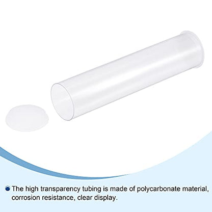 MECCANIXITY Clear Storage Tube Small Plastic Round Tubing with Caps Rigid Bottle Container 41.6x43x200mm/8 Inch Diameter for Item Stored