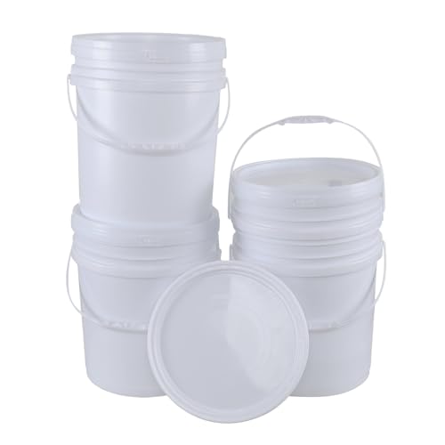7 Gallon (4 Pack) Large Bucket Pail Container with Airtight Lid, Food Grade BPA Free, White
