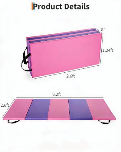 Garvee Gymnastics Mat, 6.2Ft 2-Inch Thick 4-Fold | Exercise Floor Mat for Home Gym, Portable Yoga Mat for Pilates, Aerobics, Martial Arts & Training - size: 6.2x2.6Ft 1.8-Inch
