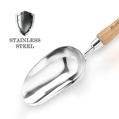 Berry&Bird Garden Loose Soil Scoop, Stainless Steel Hand Shovel Spade with Wood Handle Multi Function Gardening Trowel Spoons for Transplanting, Digging, Planting, Cultivation - color: Loose Soil Scoop, size: Small