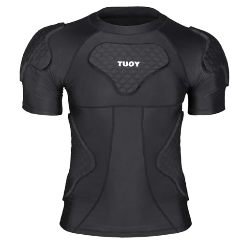 New Football Rib Chest Protector Shirt Padded Compression Shirts 6 Pads Adult Sizes Dark Black - color: Dark Black, size: Small