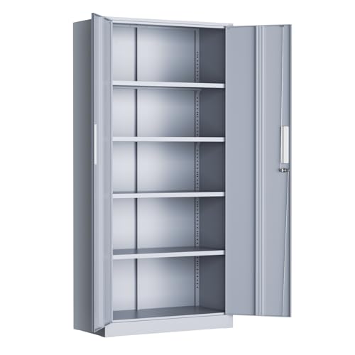 Metal Lockable Storage Cabinet, 72” Tall Storage Cabinet with 2 Doors and 4 Adjustable Shelves for Office, Home, Garage, Pantry (Assembly Required, 18”D, Drak Grey) - color: Dark Grey, size: Large 72"