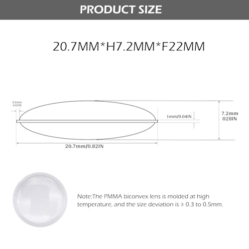 Double Convex Lens - 21mm Diameter, 22mm Focal Length, Optical biconvex Lens for Physics Experiments, Photography, Magnifying, and DIY Projects - Pack of 5pcs (20.7mm x H7.2mm x F22) - size: 20.7mm x H7.2mm x F22