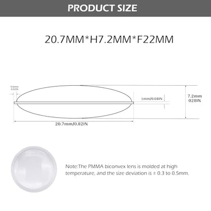 Double Convex Lens - 21mm Diameter, 22mm Focal Length, Optical biconvex Lens for Physics Experiments, Photography, Magnifying, and DIY Projects - Pack of 5pcs (20.7mm x H7.2mm x F22) - size: 20.7mm x H7.2mm x F22