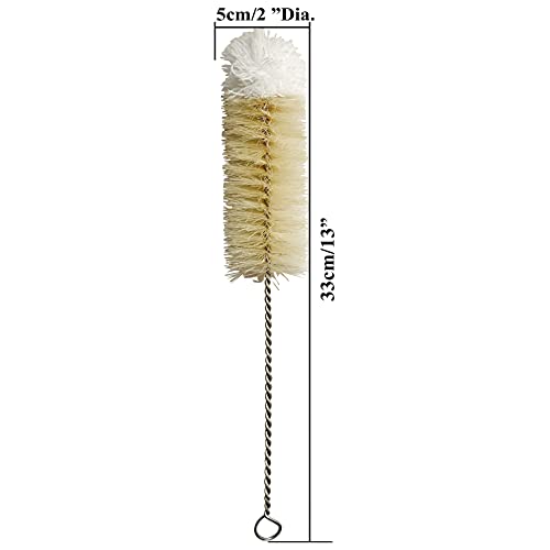 NewFerU Stainless Steel Soda Bottle Cleaning Brush in Natural Boar Bristle Wool Tip Long Handle, Flexible Bendable Thick Wire Cleaner for Narrow Neck Water Baby Bottles Straw Pipe Tube Flask (Big)