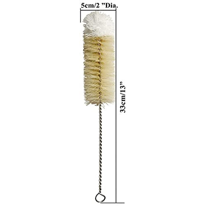 NewFerU Stainless Steel Soda Bottle Cleaning Brush in Natural Boar Bristle Wool Tip Long Handle, Flexible Bendable Thick Wire Cleaner for Narrow Neck Water Baby Bottles Straw Pipe Tube Flask (Big)