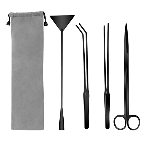 Catcan Quarium Aquascape Tools Kits, 4 in 1 Anti-Rust Aquatic Plant Aquascaping Tool Stainless Steel Black Tweezers Scissors Spatula for Aquarium Tank Clean Fish Tank Aquascape Tools Sets (black) - color: Black
