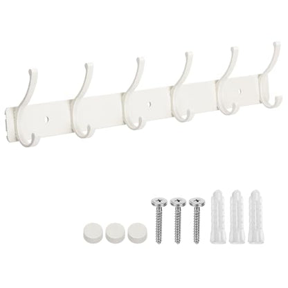 Wall Mount Coat Rack 1 Pack, White Coat Hooks Hanger with 6 Double Hooks - color: White, size: 1 Pack(6 hooks)