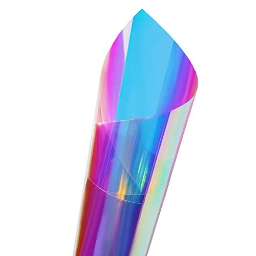Holographic Chameleon Iridescent Window Film Adhesive Decorative Glass Sticker for Craft DIY Christmas Party Decoration, Cool Color, 17.7Inch x 10Feet