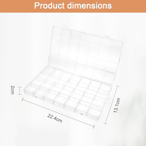 Clear Plastic Storage Box with 28 Compartments, Transparent Organizer Box for Jewelry, Beads, Tools, Craft Supplies, Fishing Tackle