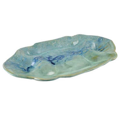 American Made Stoneware 13" Shrimp Serving Plate Tray, Ocean Lace Pottery Collection
