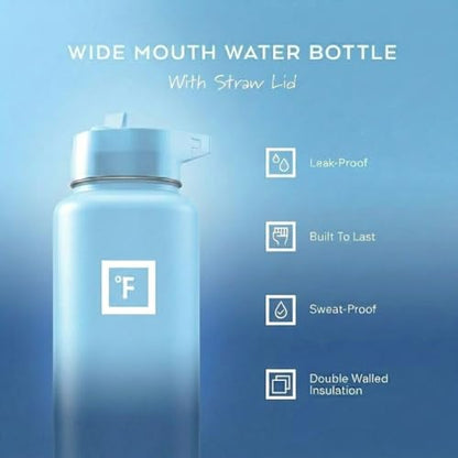 IRON °FLASK 40 oz Wide Mouth Water Bottle with Straw - color: Blue Waves, style: Straw - 40 Oz (1 Lid)