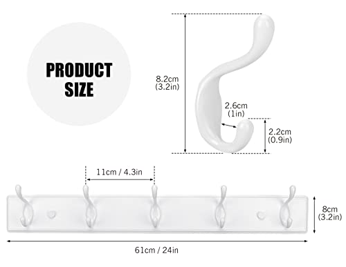 Badiano Heavy Duty Wooden Coat Rack, Wall-Mounted Organizer, 24 Inch, White - color: White, size: 5 Hooks