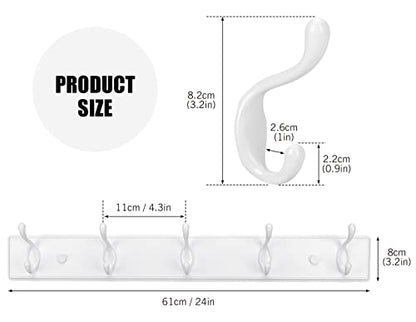 Badiano Heavy Duty Wooden Coat Rack, Wall-Mounted Organizer, 24 Inch, White - color: White, size: 5 Hooks