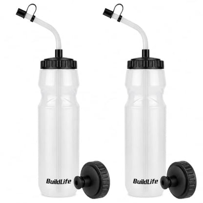 BuildLife Hockey Water Bottle with Long Straw, 32 OZ, 2 Pack, Clear - color: Clear