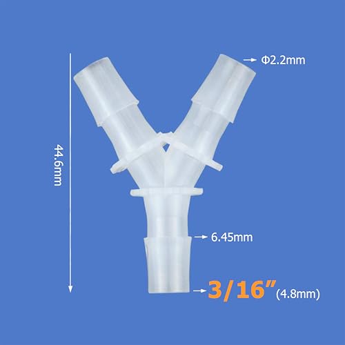 3/16" Hose Barb Fitting Equal Barbed Y Shaped 3 Way Plastic Joint Splicer Mender Adapter Union for Air Line Tubing Pipe (Pack of 4)