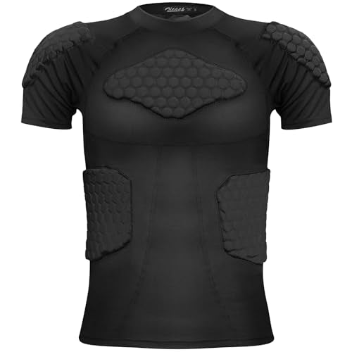 Zicac Men's Sports Shock Rash Guard Compression Padded Shirt Soccer Basketball Protective Gear Chest Rib Guards - color: Black Padded Shirt, size: Large