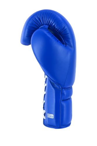 Aura 100 Full Grain Leather Lace Up Boxing Gloves for Men & Women – Professional Training, Sparring, Competition, Muay Thai, Kickboxing & Heavy Bag Gloves - color: Blue, size: 12 OZ