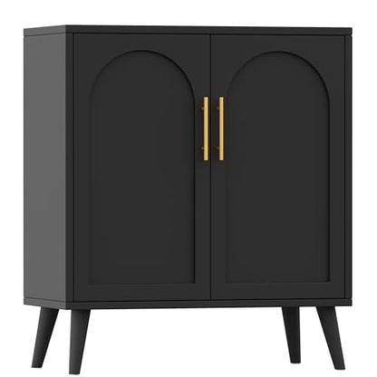 15.7" D Black Buffet Cabinet with Storage, Accent Buffet Sideboard with Adjustable Shelf and Solid Wood Legs, Modern Floor Storage Cabinet for Kitchen, Living Room, Black