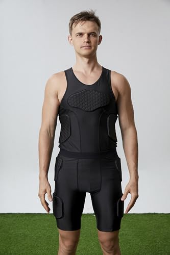 Topeter Men’s Padded Football Shirt Rib Protectors Compression Shirts with Pads Basketball Protective Gear Rugby Tank Top - size: Large