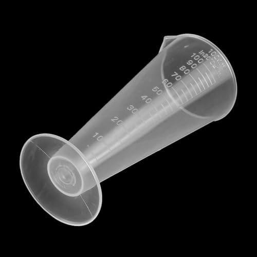 100ml Conical Measuring Cup, 1-Pack Plastic Graduated Beakers with Pouring Spout & 5ml Raised Graduations, Translucent Lab & Kitchen Liquid Measuring Cups for Scientific Experiments, Baking, DIY