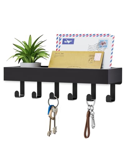Key Holder Wall Mount Magnetic Adhesive, Key Hooks Rack with Shelf - color: Black, size: Medium
