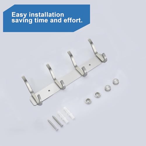 2 Pack Coat Rack Wall Mount, 12 Inch Wall Hooks with 4 Hooks, Silver - color: Silver, size: 4 Hooks 2 Pieces