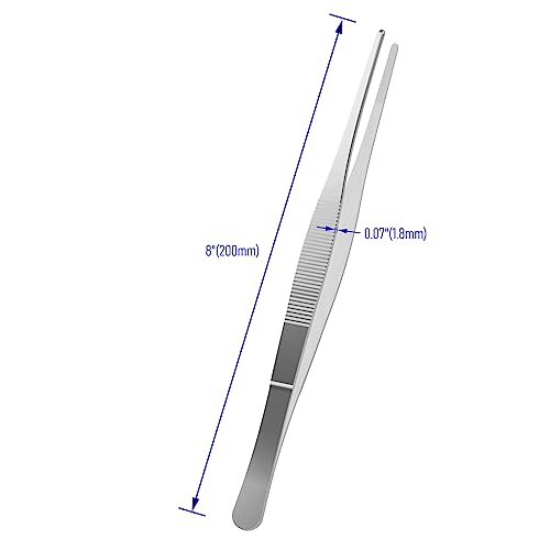 2 PCS 8 Inch Stainless Steel Tweezers, with Straight Round Blunt Serrated Tip, 0.07 Inch Thickness Stainless Steel, Multipurpose Daily Garden Home Lab Craft Repairing Tool