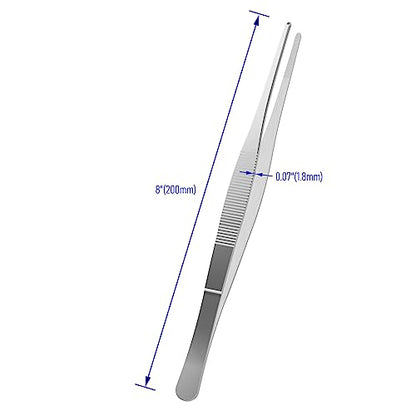 2 PCS 8 Inch Stainless Steel Tweezers, with Straight Round Blunt Serrated Tip, 0.07 Inch Thickness Stainless Steel, Multipurpose Daily Garden Home Lab Craft Repairing Tool
