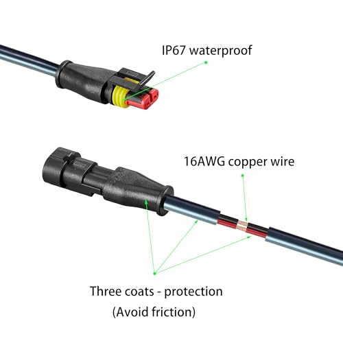 2Pin Connector,Injection Molded16 AWG Male and Female 2Wire Waterproof Connectors,IP67 Auto Electrical Wire Connectors for Car, Truck, Boat, (3Pack) - size: Injection Molding 2pin Connector