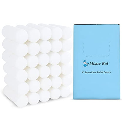 Mister Rui 30 Pack 4 Inch Foam Paint Roller Covers | Small Sponge Roller 4 Inch, High Density Foam Brings Smooth Finishes, Perfect for Cabinets, Cupboards, Doors - color: 30 Pcs 4" Foam Roller Cover