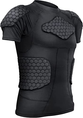 Zicac Men's Sports Shock Rash Guard Compression Padded Shirt Soccer Basketball Protective Gear Chest Rib Guards - color: Black Padded Shirt, size: Large